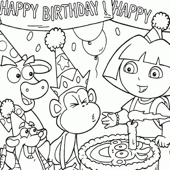 bd dora1 Wonderful birthday coloring pages for kids