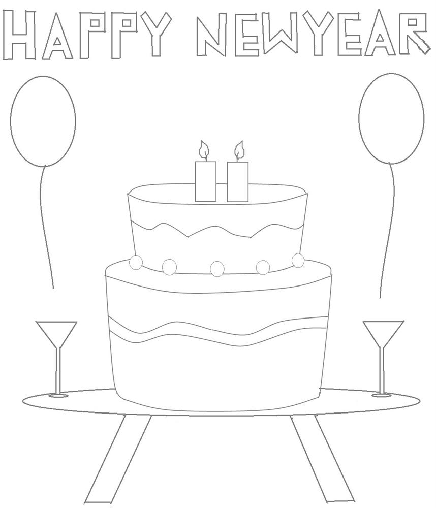 3199 301937 New year cake Happy new year coloring pages for print 2014