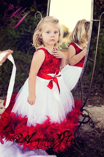red and white christmas feather flower girl dresses Christmas dresses for little girls 2014