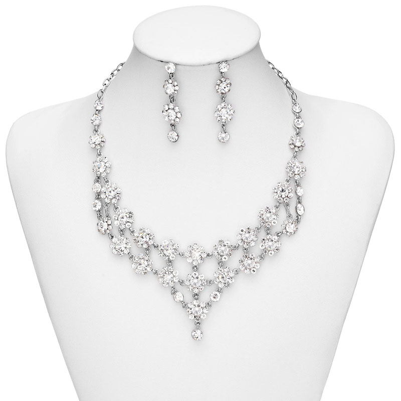 Crystal Flower Link Bridal Necklace Set White  27457 zoom Jewelry ... the beauty and elegance for the bride