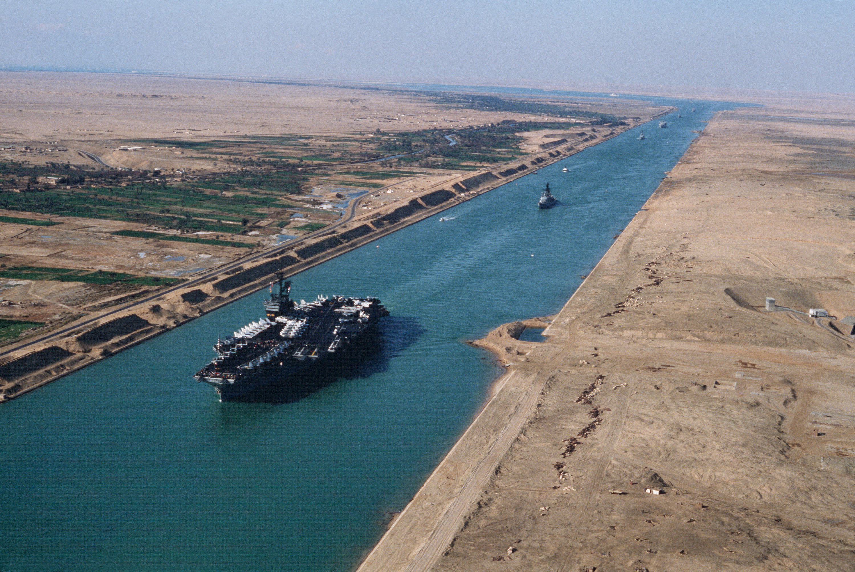 USS America (CV 66) in the Suez canal 1981 Dream of new Suez Canal became a reality  Egypt happy 