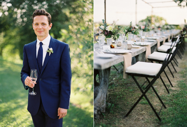 groom navy suit rustic elegant reception Romantic touch to the grooms suit