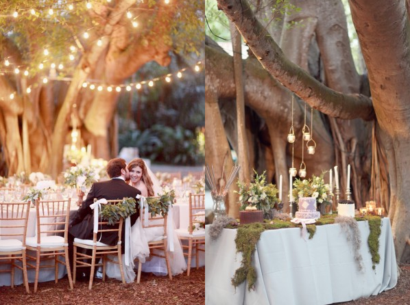 Bohemian wedding decor theme ideas rustic outdoor bohemian wedding trees lights Bohemian wedding decor theme ideas