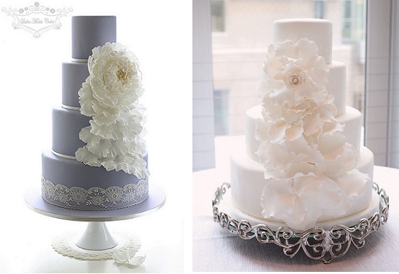 Cascading Petals wedding cake by Leslea Matsis Cakes NZ on the left and from Style Me Pretty .com on right as photoed by Kristin Vining Latest wedding cakes designs 2014
