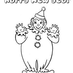 Happy New Year Everyone Says the Clown Coloring Page 300x300 New year coloring pages for kids 2014