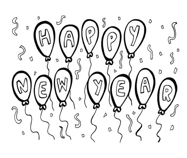 Happy New Years Decoration with Balloons Coloring Page Happy new year coloring pages for print 2014