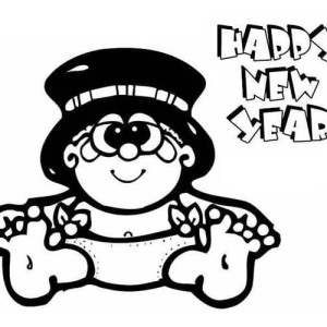 Free Happy new year coloring pages 2014 Sweet Baby New Year in Big Hat Coloring Page 300x300 Free Happy new year coloring pages 2014
