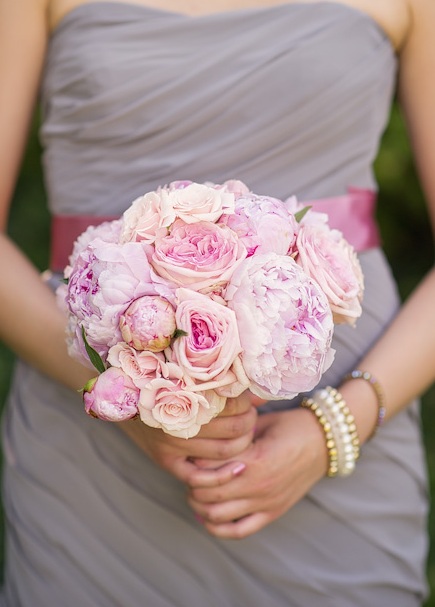 30 bridesmaid in gray and pink with bouquet Wedding in pink and gray ideas 2014