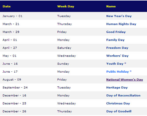 South Africa Public Holidays 2013 Calendar 2014 with holidays printable 