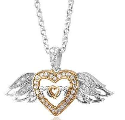 Sterling Silver Heart Love Angel Wing Mothers Day Diamond Pendant Necklace Awesome Mothers Day Jewelry Gifts