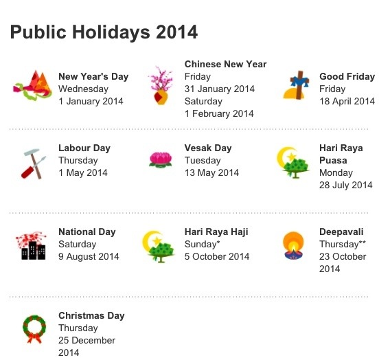 The Public Holidays in Singapore Calender 2014 Southeast Asian Calendar 2014 with holidays printable 