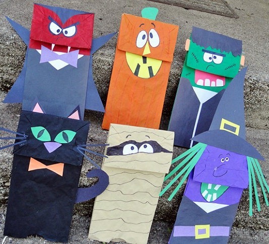 bolsitas de monstruos de papel para halloween Puppet Craft Halloween monsters