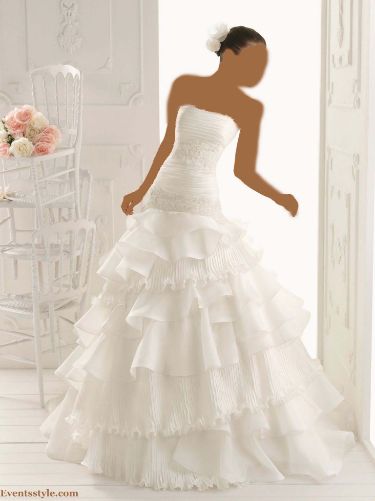 organza strapless a line 2013 new style wedding dress with tiered pleated skirt 768x1024 10 Dresses for Stylish Brides 2014