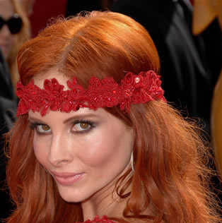 phoebe price long red hairstyle with headband emmy awards 08 Smooth hairstyle with valentine`s day  touch 